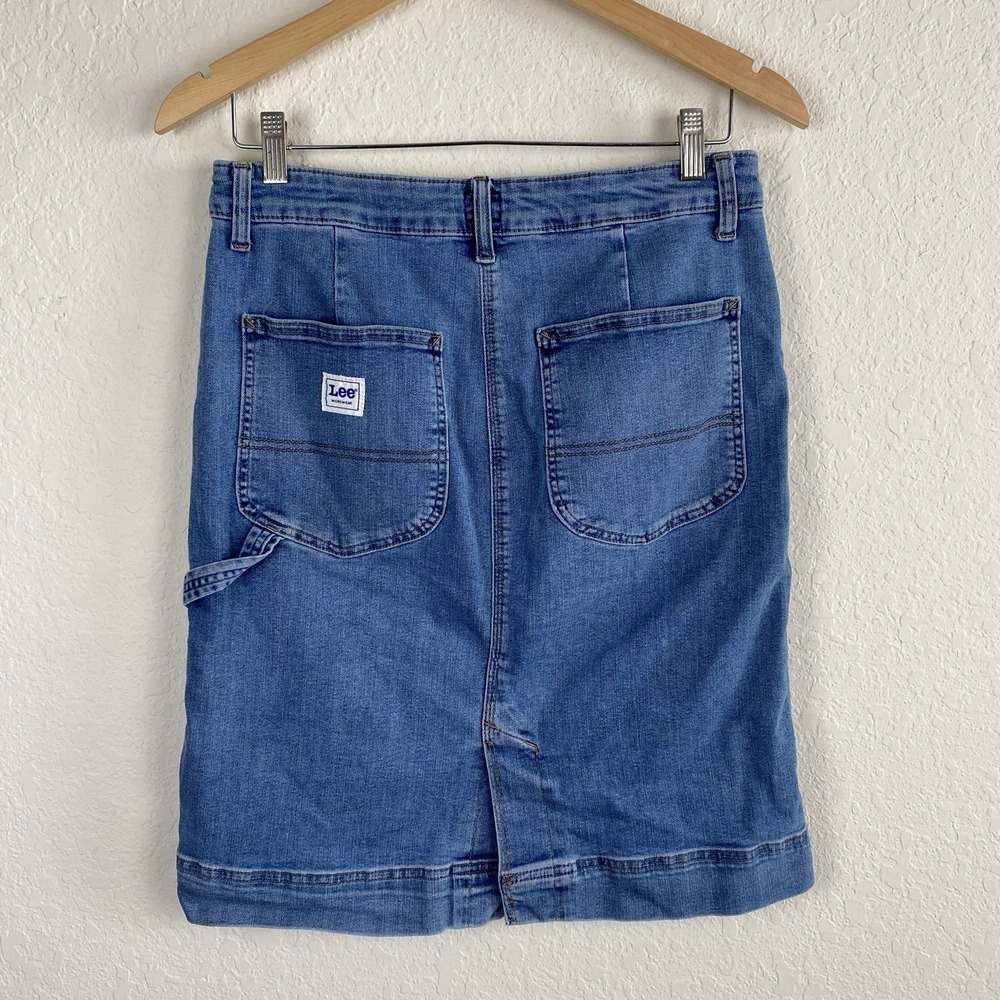 Vintage Lee Denim Skirt Utility Knee Length Blue 90s Y2k Grunge Jean Size 10